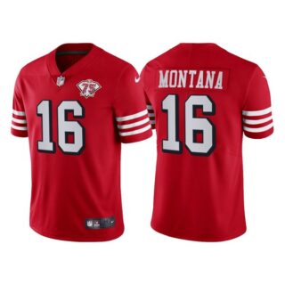 Men's San Francisco 49ers Joe Montana 75th Anniversary Throwback Limited Jersey Stitched Scarlet