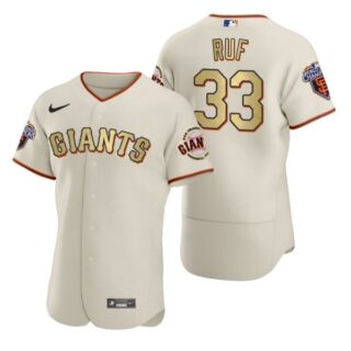 Men's #33 Darin Ruf San Francisco Giants Flex Base Jersey Cream Gold WS