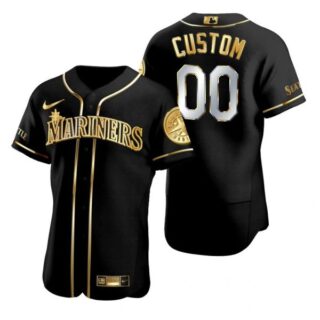 Men's Custom Seattle Mariners Flex Base Jersey Aqua Black Golden