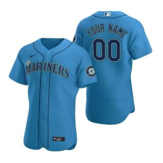Men's Custom Seattle Mariners Flex Base Jersey Aqua Royal