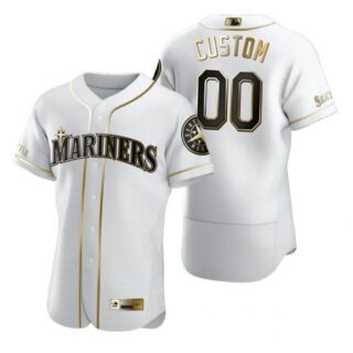 Men's Custom Seattle Mariners Flex Base Jersey Aqua White Golden