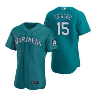 Men's Kyle Seager Seattle Mariners Flex Base Jersey Black Holographic Aqua