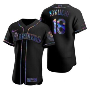Men's Yusei Kikuchi Seattle Mariners Flex Base Jersey Black Holographic Black Holographic