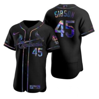 Men's Bob Gibson St. Louis Cardinals Flex Base Jersey White Black Holographic