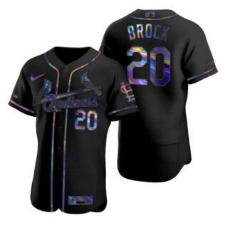 Men's Lou Brock St. Louis Cardinals Flex Base Jersey White WS Black Holographic