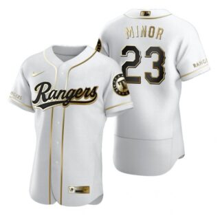 Men's Mike Minor Texas Rangers Flex Base Jersey Scarlet White Golden