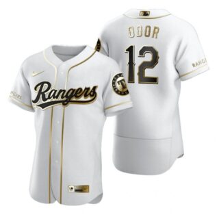Men's Rougned Odor Texas Rangers Flex Base Jersey Black Holographic White Golden