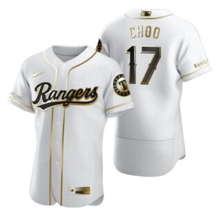 Men's Shin Soo Choo Texas Rangers Flex Base Jersey Light Blue White Golden
