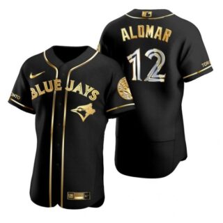 Men's Roberto Alomar Toronto Blue Jays Flex Base Jersey Powder Blue Black Golden