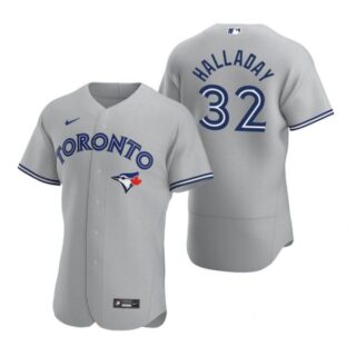 Men's Roy Halladay Toronto Blue Jays Flex Base Jersey Black Awards Gray