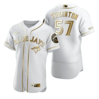 Men's Trent Thornton Toronto Blue Jays Flex Base Jersey Black Holographic White Golden