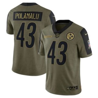Men's #43 Troy Polamalu Pittsburgh Steelers Olive 2021 Salute To Service Limited Jersey