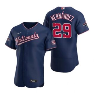 Men's Yadiel Hernandez Washington Nationals Flex Base Jersey Red World Series Champions Navy WS