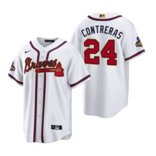Men's Cool Base Atlanta Braves William Contreras 2022 Gold Program White Stitched Jersey
