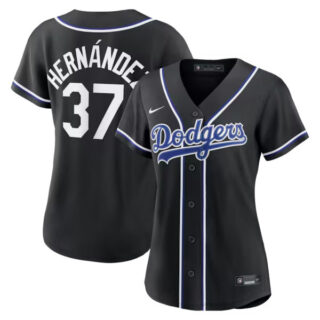Women's Teoscar Hernandez Los Angeles Dodgers #37 Fashion Black Out Jersey