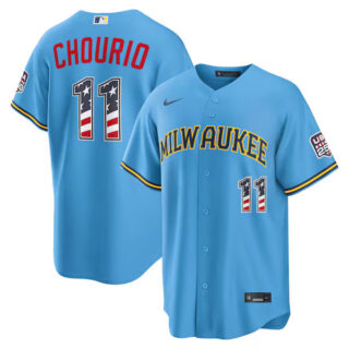 Jackson Chourio Milwaukee Brewers #11 USA 250 Fourth of July Road Stadium Jersey - Light Blue