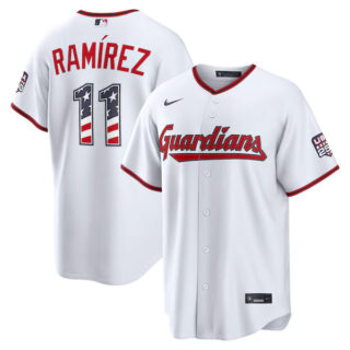 Fourth of July Cleveland Guardians #11 Jose Ramirez White USA 250 Stadium Jersey