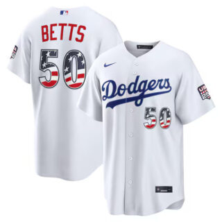 Fourth of July Los Angeles Dodgers #50 Mookie Betts White USA 250 Stadium Jersey