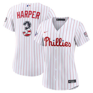 2026 All-Star Edition Stars & Stripes Women's Philadelphia Phillies #3 Bryce Harper White Stadium Jersey