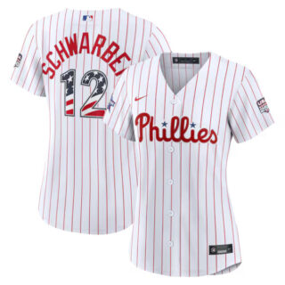 2026 All-Star Edition Stars & Stripes Women's Philadelphia Phillies #12 Kyle Schwarber White Stadium Jersey