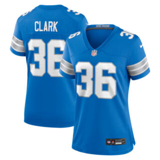 Women's Chuck Clark Detroit Lions #36 Team Game Jersey - Blue