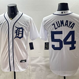 Men's Detroit Tigers #54 Joel Zumaya White Cool Base Stitched Baseball Jersey
