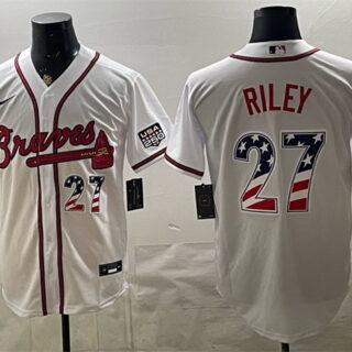 Men's Atlanta Braves #27 Austin Riley White USA 250 Fourth of July Home Stadium Stitched