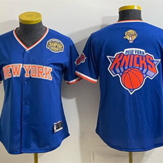 Women's New York Knicks Team Big Logo Blue 2026 Finals & Eastern Conference Champions Patch Stitched Baseball Jersey
