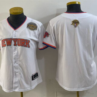 Women's New York Knicks Blank White 2026 Finals & Eastern Conference Champions Patch Stitched Baseball Jersey