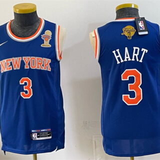 Men's New Yok Knicks #3 Josh Hart Blue 2026 Finals Patch & Finals Champions Patch Stitched Jersey