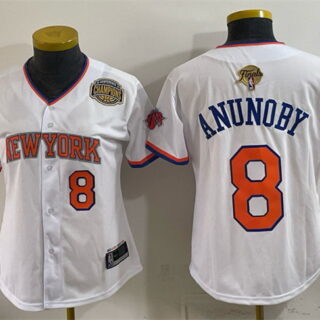 Youth New York Knicks #8 OG Anunoby White 2026 Finals & Eastern Conference Champions Patch Stitched Baseball Jersey