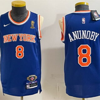 Men's New Yok Knicks #8 OG Anunoby Blue 2026 Finals Champions Patch Stitched Jersey