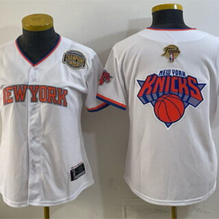 Women's New York Knicks Team Big Logo White 2026 Finals & Eastern Conference Champions Patch Stitched Baseball Jersey