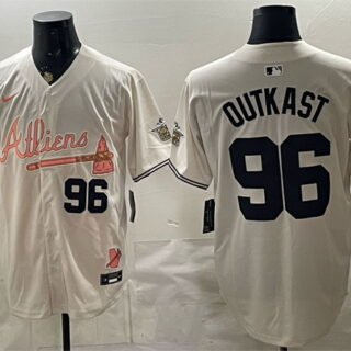 Men's Atlanta Braves #96 OutKast Cream 2024 Atliens & Peach With Outkast Patch Vapor Limited Stitched Baseball Jersey