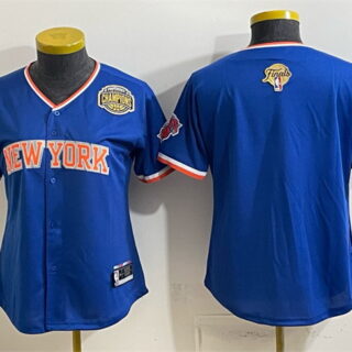 Youth New York Knicks Blank Blue 2026 Finals & Eastern Conference Champions Patch Stitched Baseball Jersey