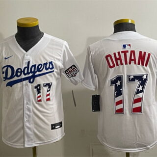 Youth Los Angeles Dodgers #17 Shohei Ohtani White USA 250 Fourth of July Home Stitched Baseball Jersey