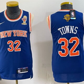 Men's New Yok Knicks #32 Karl-Anthony Towns Blue 2026 Finals Patch & Finals Champions Patch Stitched Jersey