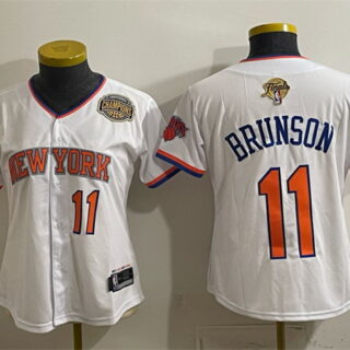 Women's New York Knicks #11 Jalen Brunson White 2026 Finals & Eastern Conference Champions Patch Stitched Baseball Jersey