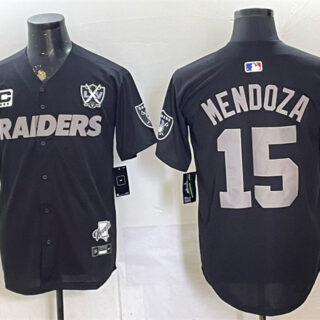 Men's Las Vegas Raiders #15 Fernando Mendoza Black With 3-Star C Patch Nevada Silver Stat Patch And 65th Anniversary Patch Stitched Football Jersey