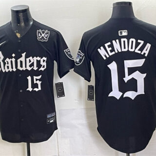 Men's Las Vegas Raiders #15 Fernando Mendoza Black 'Gothic Sin City Shadows Edition' With 65th Anniversary Patch Vapor Limited Stitched Baseball Jersey