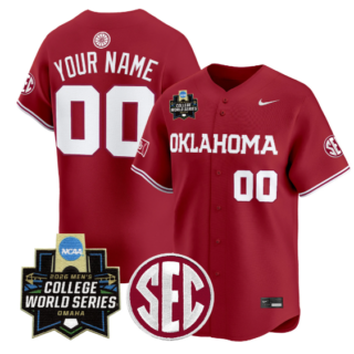 Men's Oklahoma Sooners Active Player Custom Crimson SEC & 2026 World Series Patch Vapor Premier Limited Stitched Jersey