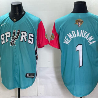 Men's San Antonio Spurs #1 Victor Wembanyama Teal 2026 Finals Patch Stitched Baseball Jersey