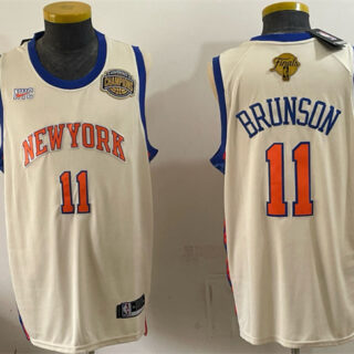 Men's New Yok Knicks #11 Jalen Brunson Cream 2026 Finals Champions Patch Stitched Jersey