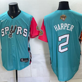 Men's San Antonio Spurs #2 Dylan Harper Teal 2026 Finals Patch Stitched Baseball Jersey