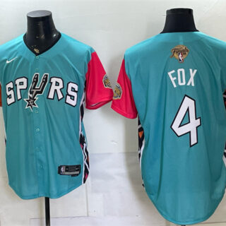 Men's San Antonio Spurs #4 De'Aaron Fox Teal 2026 Finals Patch Stitched Baseball Jersey