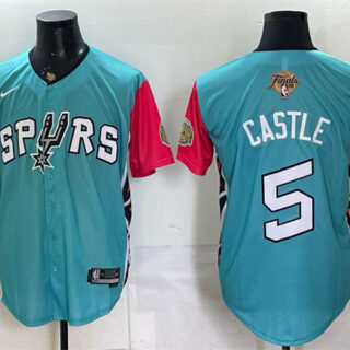 Men's San Antonio Spurs #5 Stephon Castle Teal 2026 Finals Patch Stitched Baseball Jersey