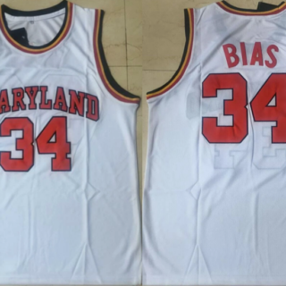 Men's Maryland Terrapins #34 Len Bias White Stitched Basketball Jersey
