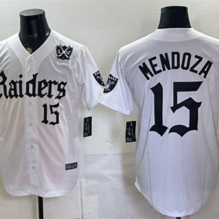 Men's Las Vegas Raiders #15 Fernando Mendoza White 'Gothic Sin City Shadows Edition' With 65th Anniversary Patch Vapor Limited Stitched Baseball Jersey
