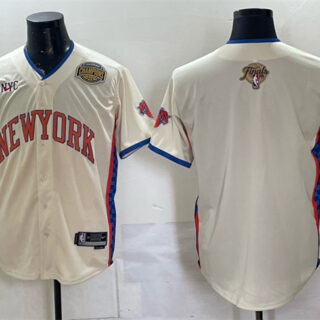 Men's New York Knicks Blank Cream 2026 Finals & Eastern Conference Champions Patch Stitched Baseball Jersey
