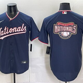 Men's Washington Nationals Team Big Logo Navy Stitched Baseball Jersey
